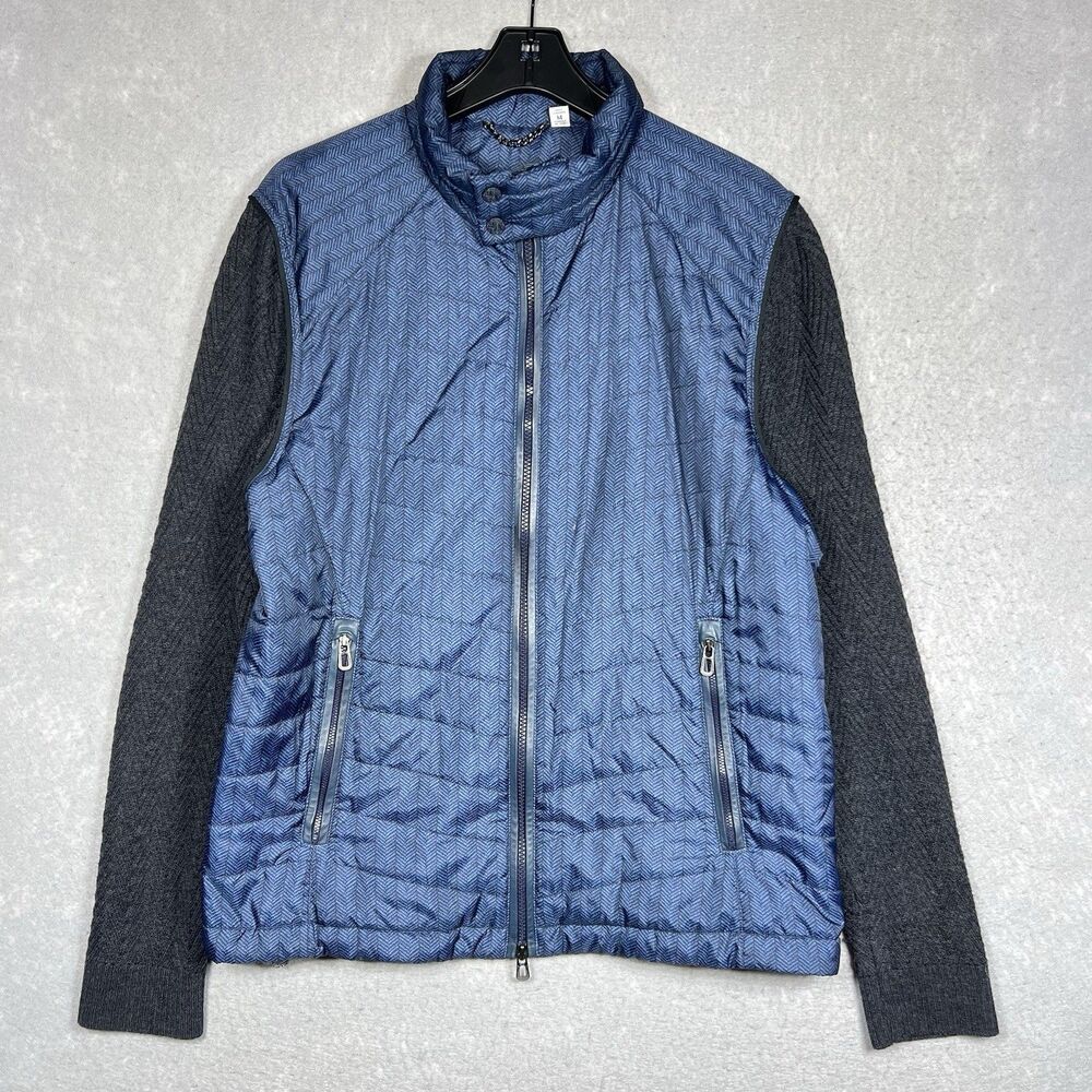 Robert Graham Quilted Bomber Jacket Men's Medium Navy Blue Puffer Floral Lining